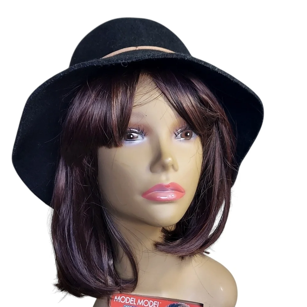 Vintage Saks Fifth Avenue Black 100% Wool Bucket Hat with brown leather accent